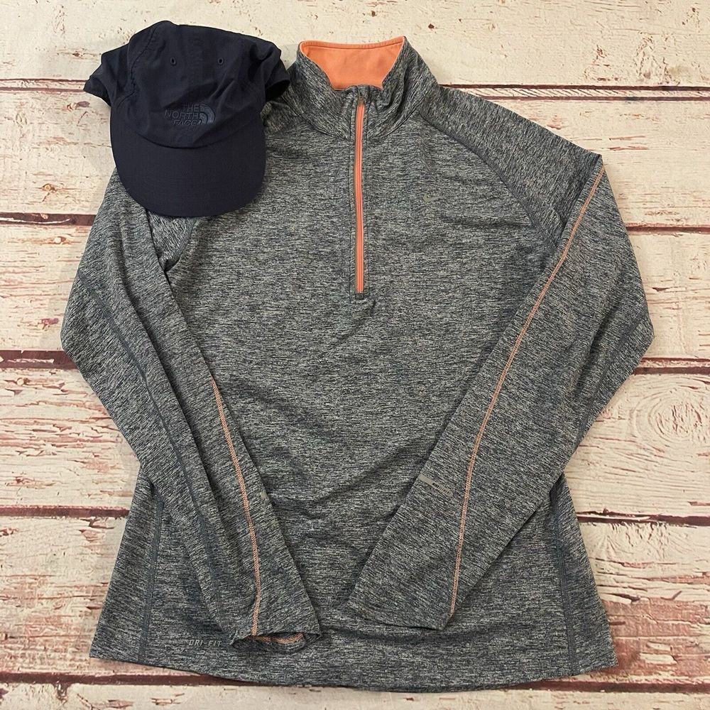 Nike Womens Gray Running Element 1/4 Zip Dri Fit LargeNorth Face Hat Lot of 2